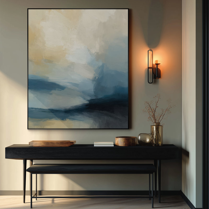 Extra Large Wall Art Fabric Print - Soft Blue and Beige Abstract Coastal Horizon Artwork Decor for Living Room or Bedroom - "Frame Assembly Required (Unfinished Frame)"