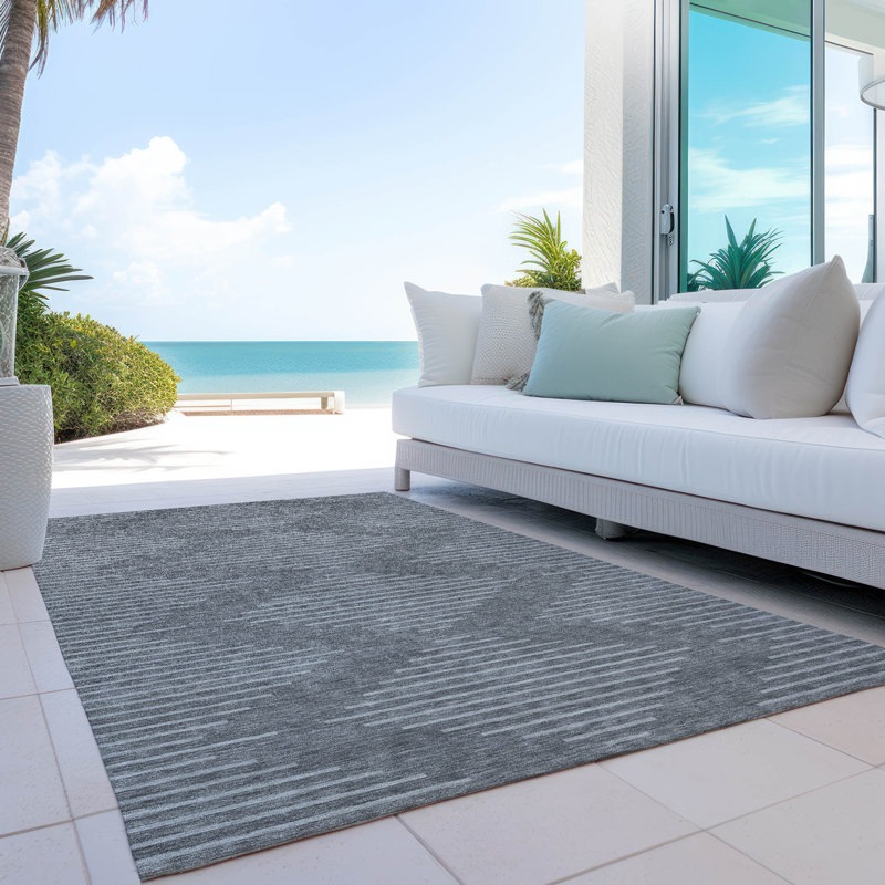 Machine Washable Indoor/Outdoor Chayden ACN1016 Charcoal Rug, Rectangle 3' x 5'