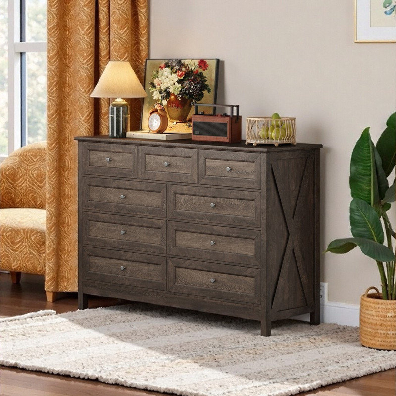 Commode 9 tiroirs 55 po Rustic, Brun
