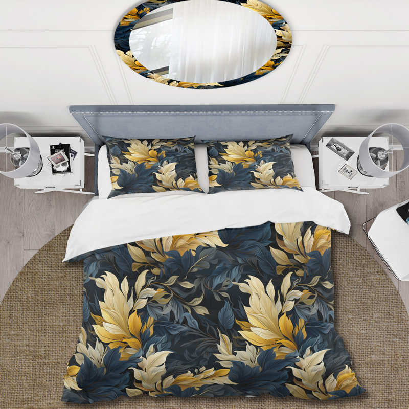 Ensemble de housse de couette à motif de plantes tropicales jaunes et bleues
