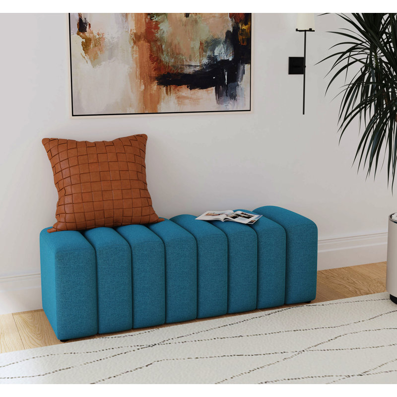 Banc d'appoint rembourré en tissu, Bleu paon