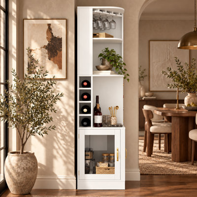 Meuble-bar de coin de 70 pouces avec portes vitrées et 8 casiers à vin