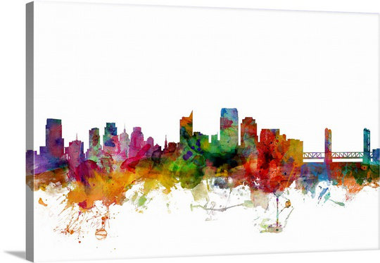 «Sacramento California Skyline» par Francy, impression, H 24 po x l 36 po x P 1,5 po, Toile