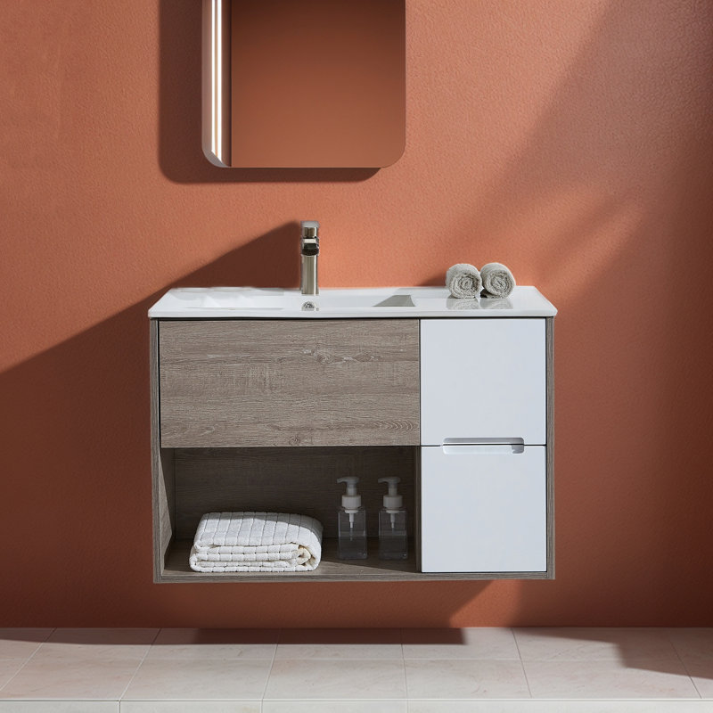Ensemble de meuble-lavabo mural moderne et élégant de 36 po de couleur grain de bois gris