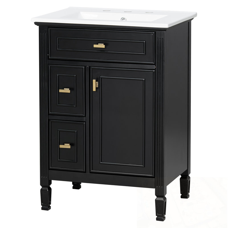 Meuble-lavabo avec lavabo, deux tiroirs et tablette de porte, Noir
