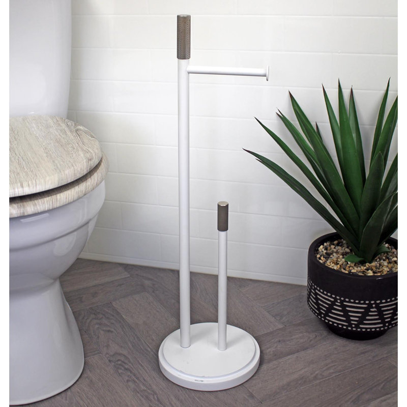 Chester Free Standing Toilet Paper Holder, Satin Nickel/Matte White