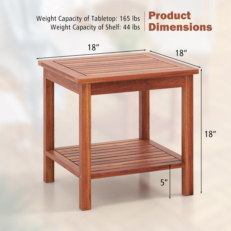 Othon Square Acacia Outdoor Side Table , 18'' in. W 18'' in. D