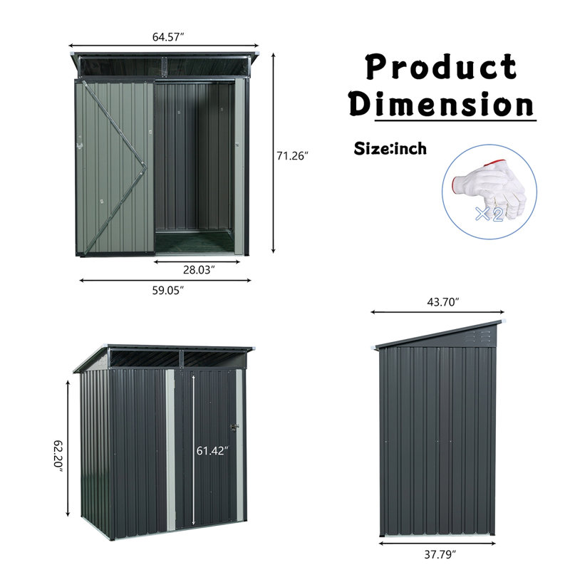 5Ft X 3Ft Outdoor Metal Storage Shed Transparent Plate, Gray