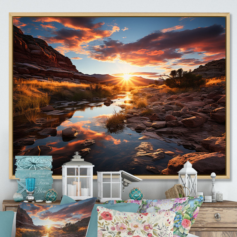 Coucher de soleil à Utah Mountain II - Utah, art mural, H 24 po x l 32 po x P 1 po, Cadre naturel flottant