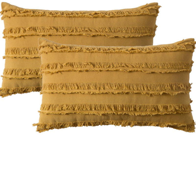 Ensemble de 2 housses de coussin à motif jacquard rayé, Beige, 18 po x 18 po, Oui