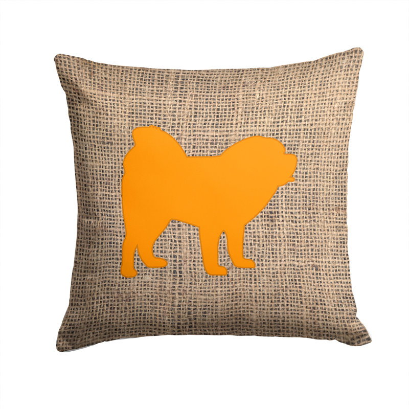 Coussin décoratif intérieur/extérieur chow chow en toile jute, H 14 po x l 14 po x P 4 po, Orange