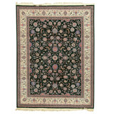 Hand Knotted Wool Oriental Area Rug in Dark Green And Cream
