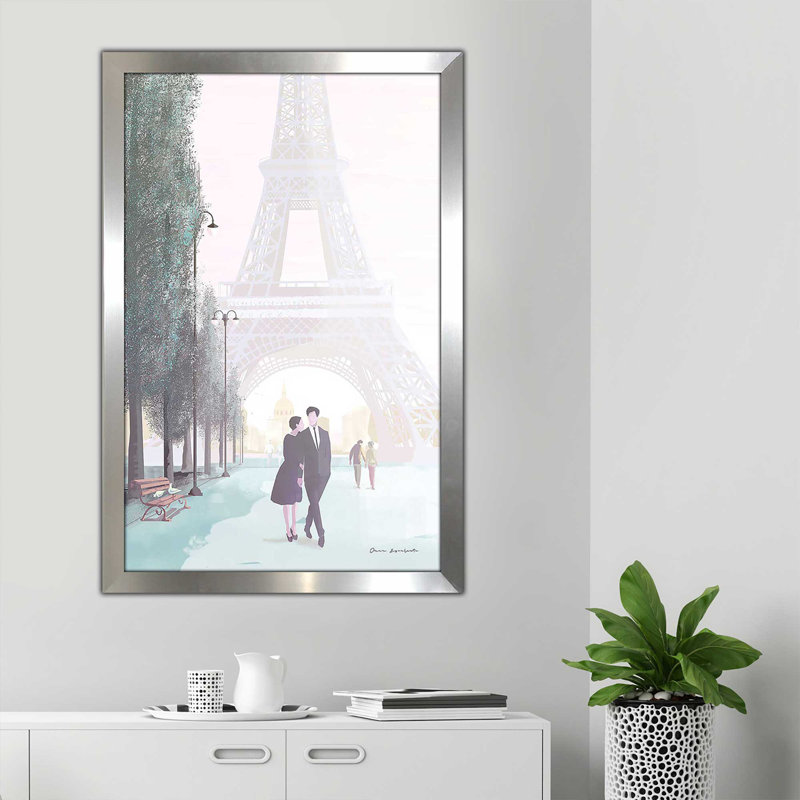 «Paris Love» par Omar Escalante - Peinture, Encadrement argenté, H 49,5 po x l 33,5 po x P 1 po