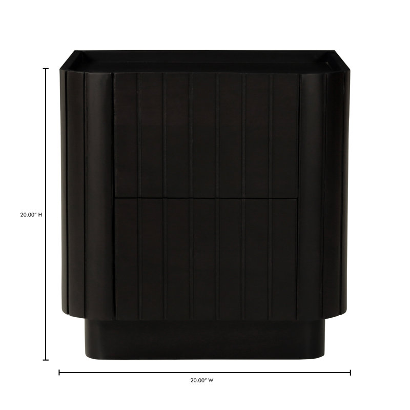 Povera 2 - Drawer Solid Wood Nightstand, Black