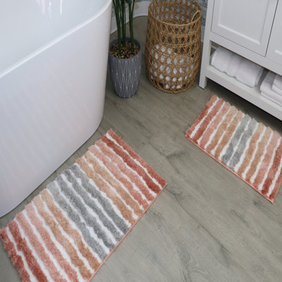Bathroom Rugs, Ultra Soft Microfiber Mats Set, Absorbent & Quick Drying, Non-Slip Rubber Backing, Machine Washable, Plush Bathroom Floor Mats for Tub, Shower, Sink – 17x24 & 20x32, 2 Piece Set - Coral