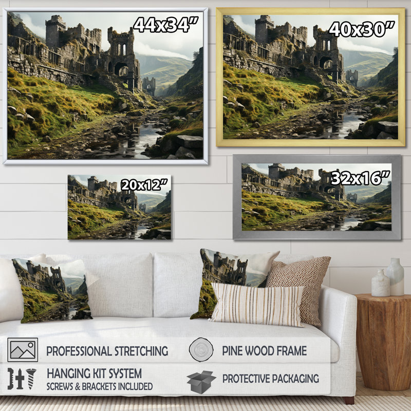Irlande, château mystique I, H 16 po x l 32 po x P 1 po, Cadre flottant doré
