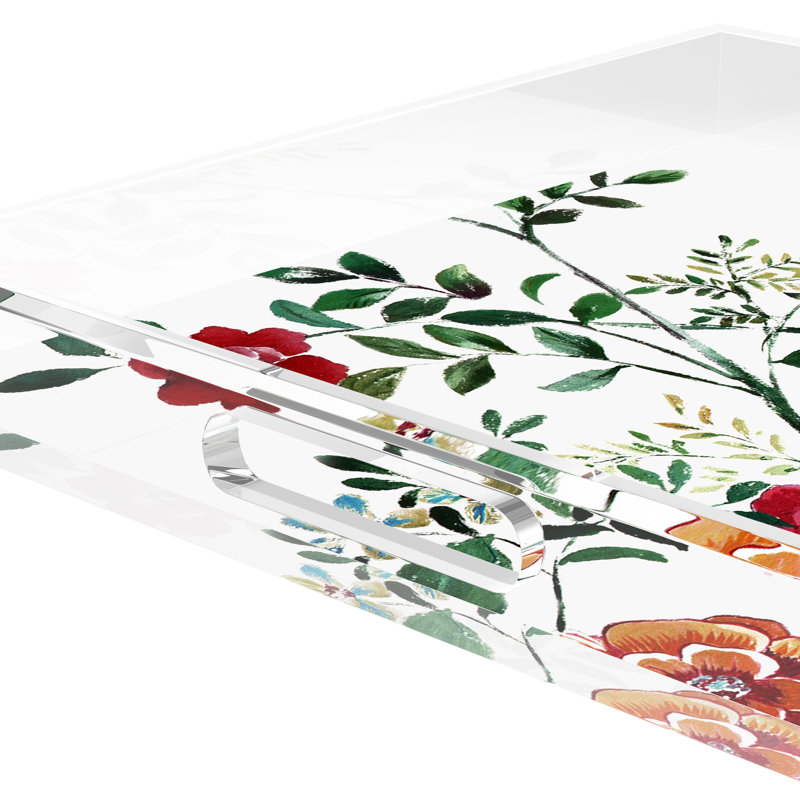 Lost Pavillion Floral No 8 Acrylic Square Decorative Tray, 12"W x 12"D x 2"H