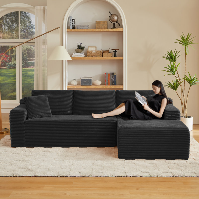 Frameless Modular Sectional Sofa, Cloud Sofa Bed, Right Hand Facing, Black