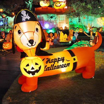 GOOSH 5 FT LED-Lit Halloween Inflatable Dachshund Dog in Pirate Hat 
