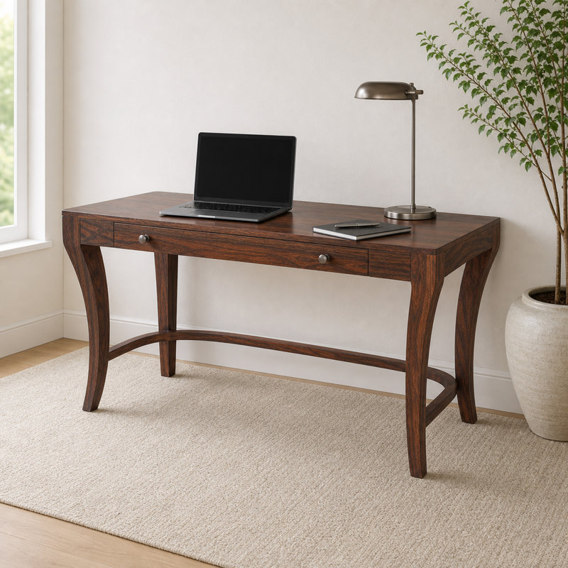 Pervin Curved Solid Wood Writing Desk