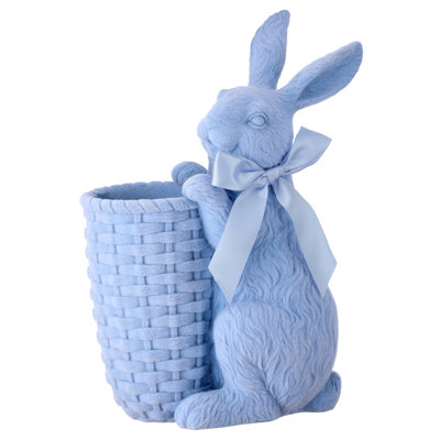 12" Resin Flocked Bunny With Basket