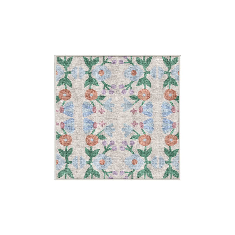 Tapis bleu / beige en chenille / polyester tissé à la main à la machine Spruha, Carré 3 pi