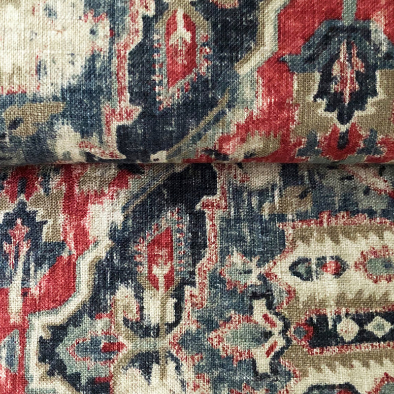 Tangier Red/Blue Linen Set Comforter Set, Super King Comforter + 2 King Shams