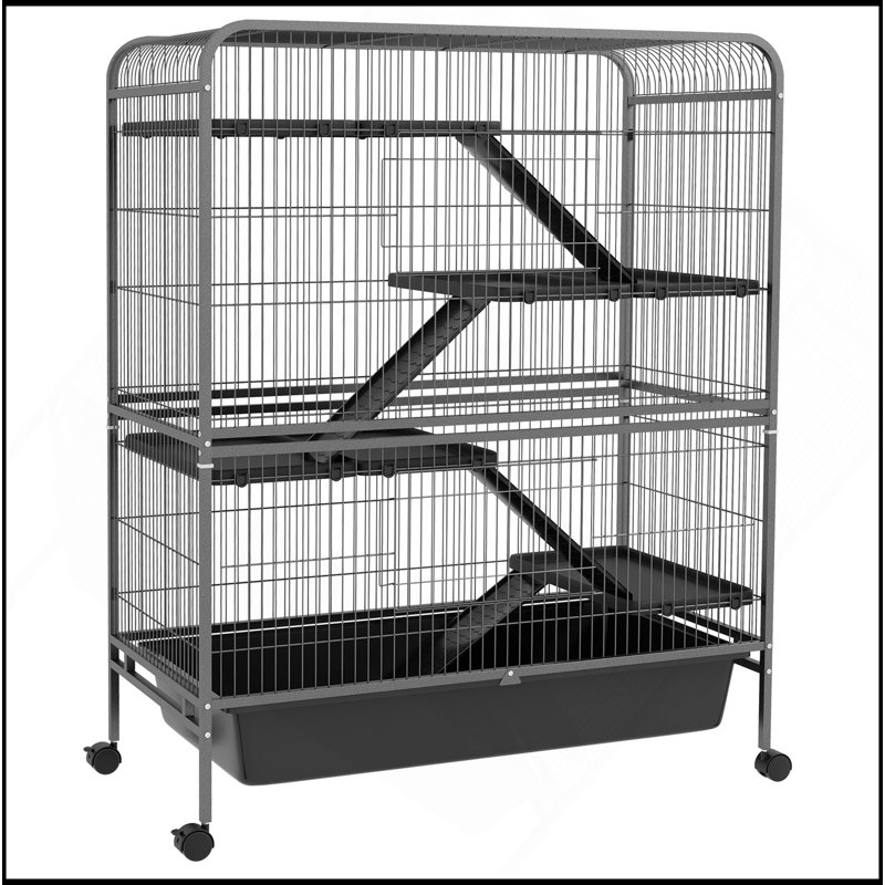 Cage pour petits animaux 53,5 po, cage de furet ou de lapin en métal à 5 niveaux avec roues, cage Chinchilla avec plateau amovible, 2 portes avant, rampes, gris