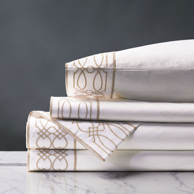 Ensemble de draps à bordure brodée Nicola couleur blé