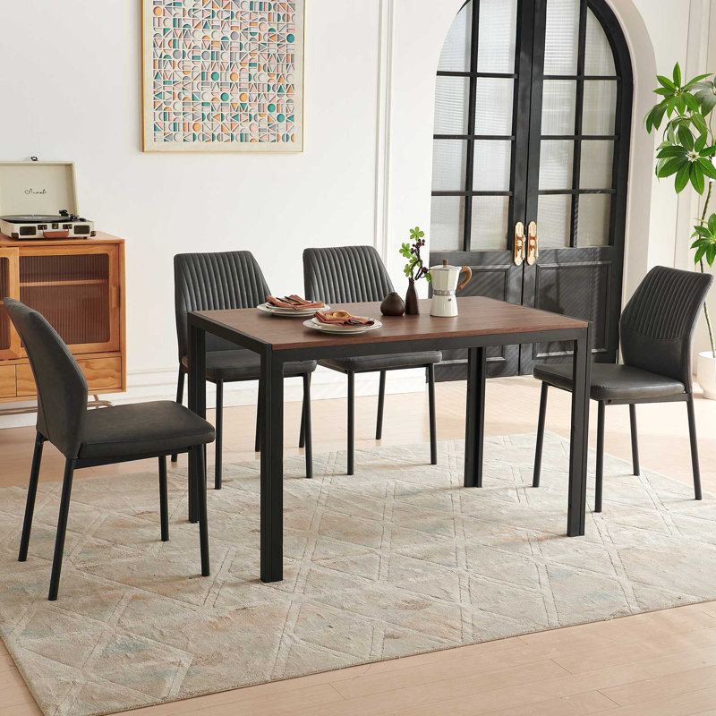 47" Kitchen Table And Chairs Set,Walnut Table With 4 Faux Leather Chairs For Dining Room Kitchen Apartment - Grey, Gray