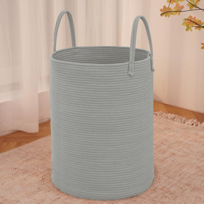 Large Woven Laundry Basket Hamper, Cotton Rope Storage Bin For Blankets, Toys, And Clothes, Decorative Tall Nursery Hamper For Living Room, Bedroom, And Bathroom