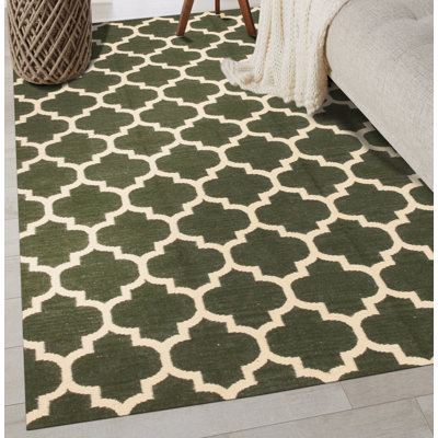 Tapis contemporain en laine tissé à plat ivoire Dazzling