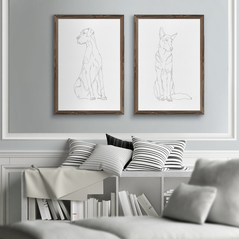 « dog profile i » par vincent van gogh, ensemble de 2 reproductions d’images, Espresso Framed Canvas, Pas de tapis