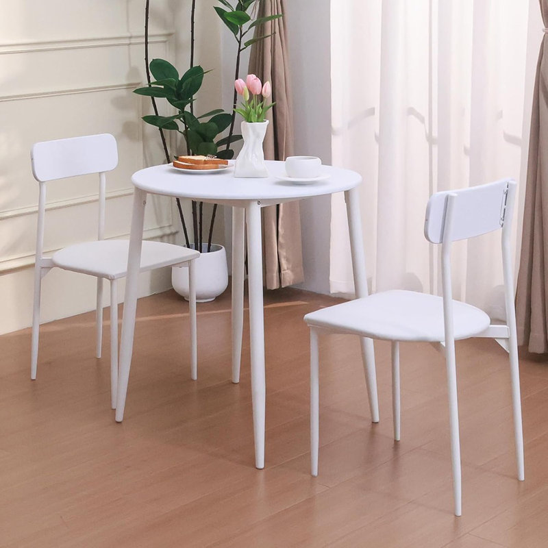 Table de salle à manger ronde pour 2 personnes, plateau de table en bois avec structure en métal robuste