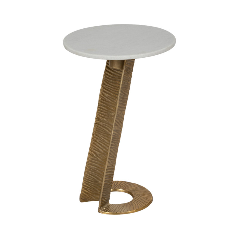 Accent Table Marble Top Metal Sculptural Gold Base Metallic Boho Glam for Living Room Bedroom Office - 23" White & Gold