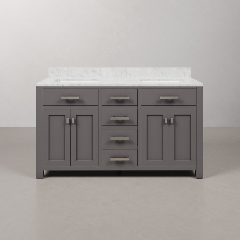 Minnetrista Double Bathroom Vanity with Marble Top, Gray