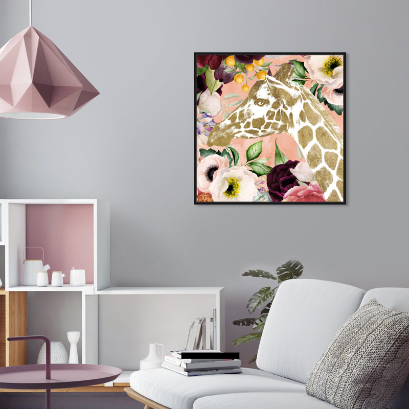 «Fashion and Glam Giraffe», impression d'art graphique, Toile avec cadre noir, H 24 po x l 24 po x 1,5 po
