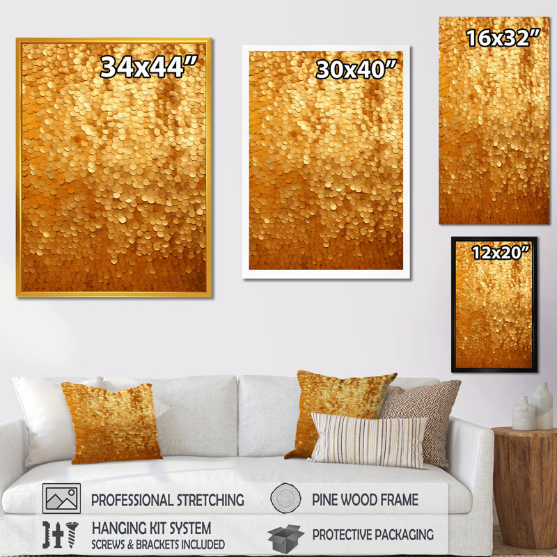 Golden Tiles Sunset Mirage - art mural abstrait, Cadre flottant doré, H 20 po x l 12 po x P 1 po