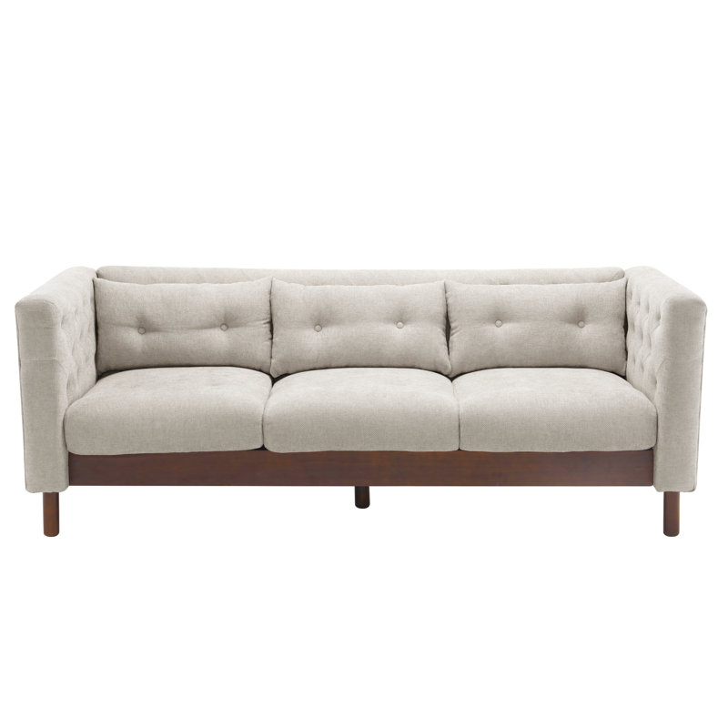 78" Upholstered Sofa Modern 3-Seater Sofa Couch With Tufted Design For Living Room, Greyish Beige