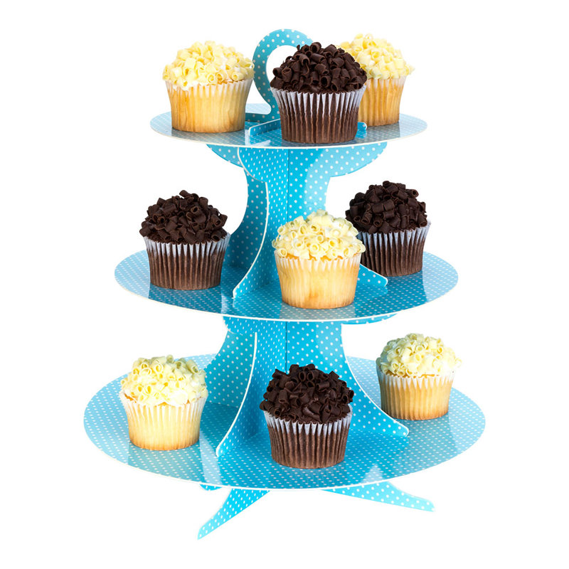 Présentoir à petits gâteaux en carton à 3 niveaux - Pois - Support à petits gâteaux - Présentoir à pâtisserie - 13 1/2 po x 13 1/2 po x 14 po - boîte de 1 carat - Tek Pâtisserie