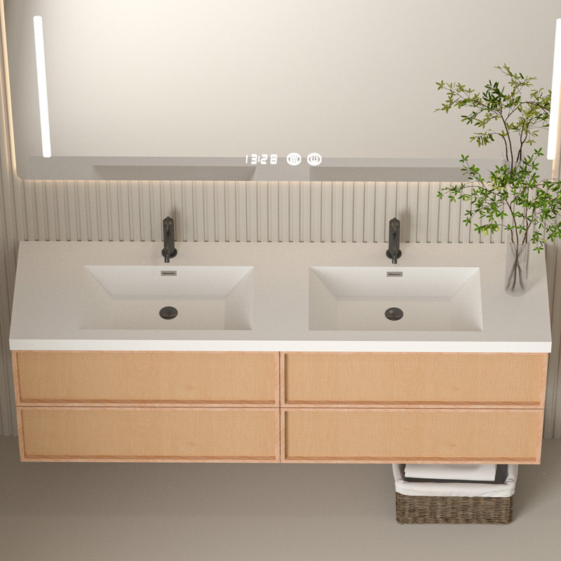 72'' W X 19.48'' D Rectangular Drop-In Resin Double Bathroom Vanity Sink With Overflow