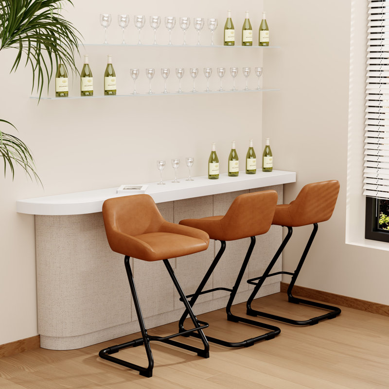 Upholstered Counter Stool With Metal Frame, Brown, Bar Stool (30” Seat Height)