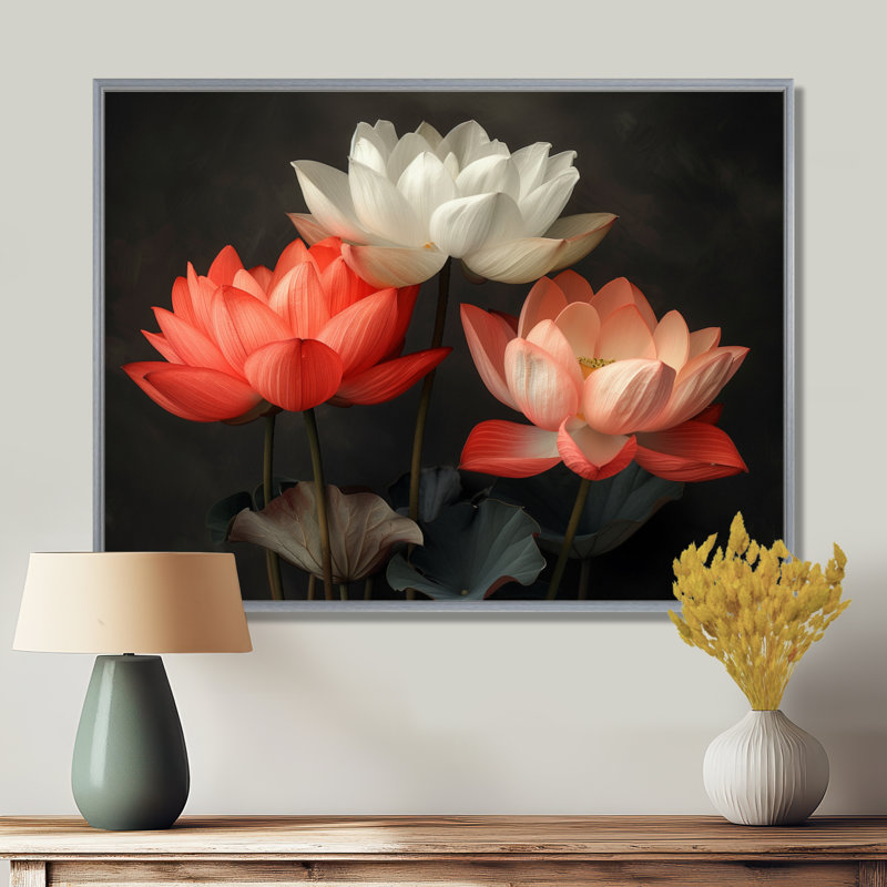 Cowger - décoration murale lotus, Encadrement argenté, H 30 po x l 40 po