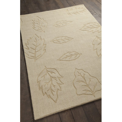 Emilie Authentic Hand Tufted Wool Beige Loop Pile Cut High Low Floral Leaf Design Modern Area Rug