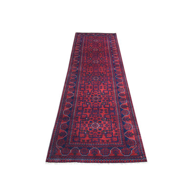2'10" x 9'4" New Hand Knotted Red Wool Runner Oriental Rug - MOA10271903