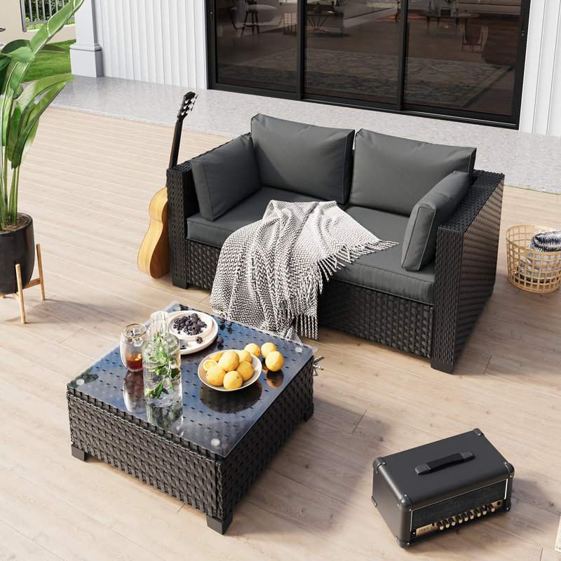 Ensemble de conversation modulaire d'extérieur en osier avec housse de mobilier imperméable et chaises pré-assemblées pour 2 personnes