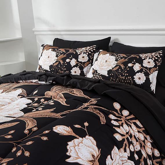 Black and White Microfiber Queen Reversible Bed in a Bag Set