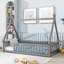 Twin Tent-Shaped Floor Bed, Teepee Bed With Guardrails, Slats,Grey