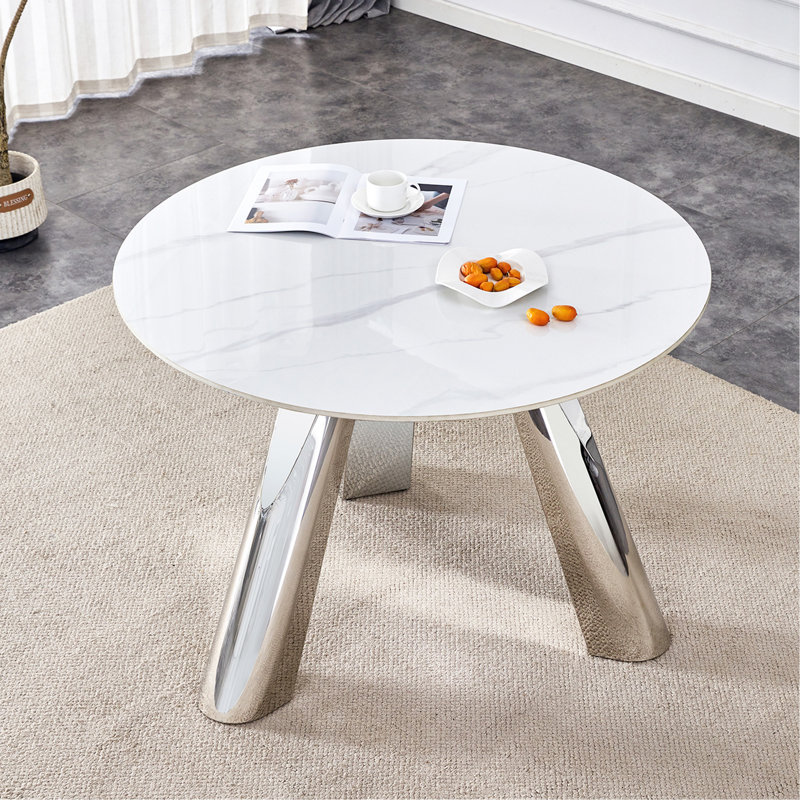 Table luxueuse en pierre frittée de 42 po: plateau durable de 0,45 po + pieds en acier de 6 po, capacité de 350 lb, surface veinée blanche / grise résistante aux taches et à la chaleur - Design minimaliste moderne