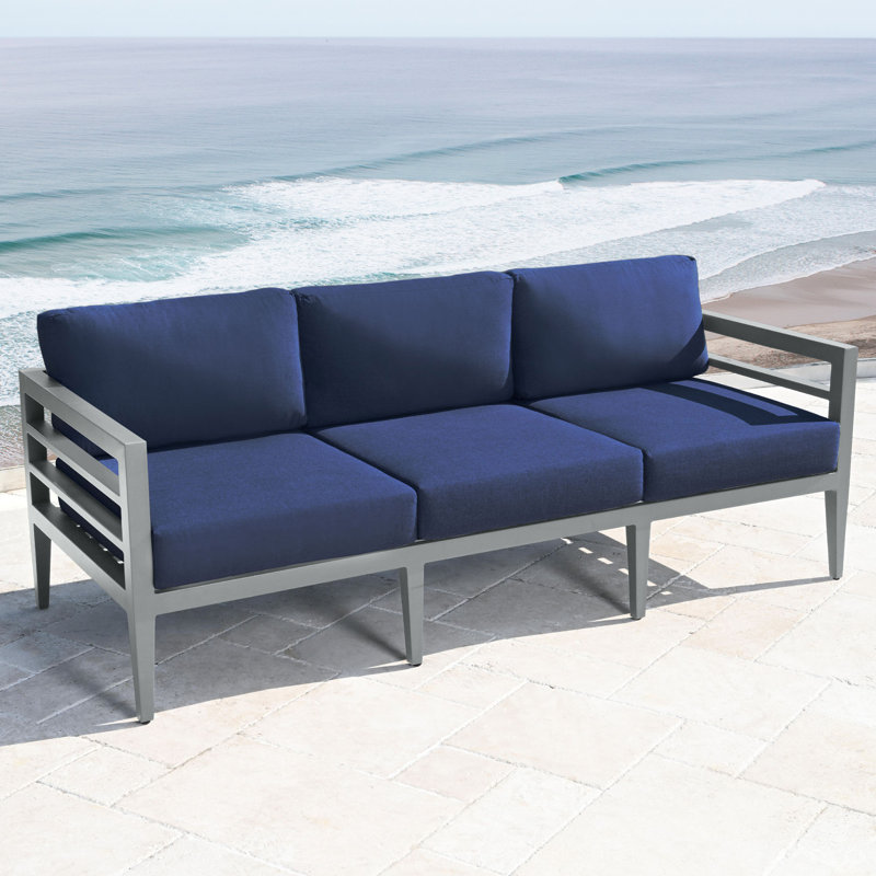 Ensemble de conversation 3 pièces avec coussins Sunbrella, Gris, Bleu